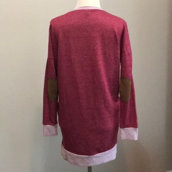 Bellamie Women's Large Scoop Neck Tunic Top Maroon Two Tone Elbow Patches Cozy - Picture 4 of 6
